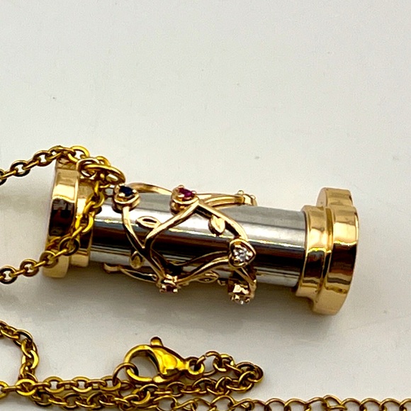 Gold Toned Semi Precious Gem Stone Kaleidoscope Pendant Necklace - Picture 10 of 10